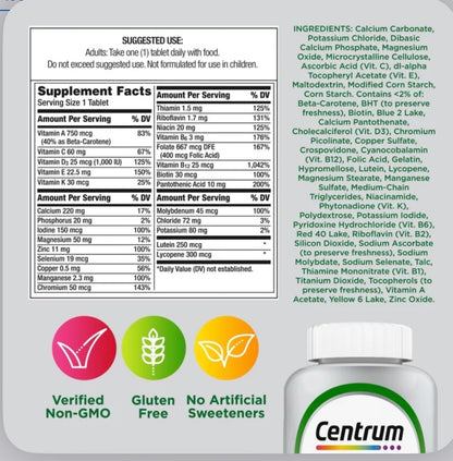 Centrum Silver Adults 50+ | Multivitamin/Multimineral Supplement For Adults over 50 Years | With Lutein, Vitamin C, D & E |  125 Tablets; Exp 06/2027