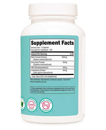 Nutricost Black Cohosh for Women (550mg) | With Dong Quai, DIM & Chaste Berry | 120 Capsules; Exp 06/2028