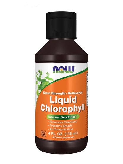 NOW Extra Strength Liquid Chlorophyll Concentrate | 94 Servings | 4X the Regular NOW Chlorophyll Liquid | Internal Deodorizer | Boosts Energy | Unflavored ~ 4oz/118ml; Exp 04/2028