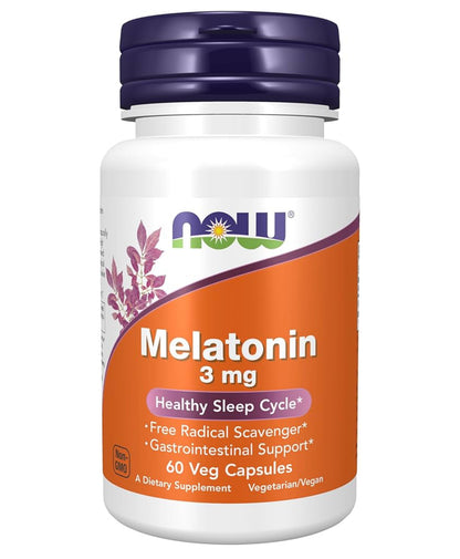 NOW Melatonin 3 mg | Free Radical Scavenger | Healthy Sleep Cycle | 60 Capsules; Exp 08/2029