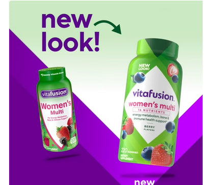 Vitafusion Women’s Multivitamin with Vitamin C & E | For Energy Metabolism, Bone & Immune Support | Delicious Berry Flavor | 220 Gummies; Exp 01/2027