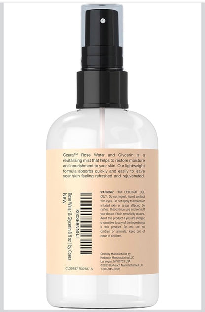 Coera Rose Water & Glycerin Spray for Face  | Facial Toner | Hydrating & Moisturizing for Skin and Hair | Free of Parabens, SLS & Preservatives | 237ml