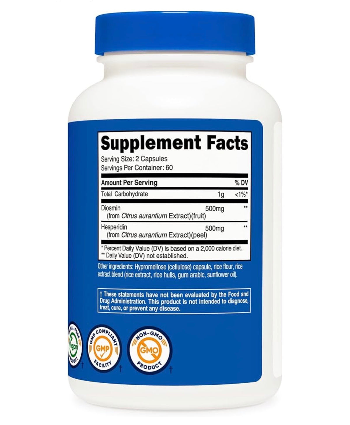 Nutricost Diosmin with Hesperidin 1000mg Complex | 500mg of Diosmin & 500mg of Hesperidin | Supports Healthy Blood Flow in the Legs & Throughout the Body | Supports Blood Vessel Integrity & Cardiovascular Health | 120 Capsules; Exp 06/2029