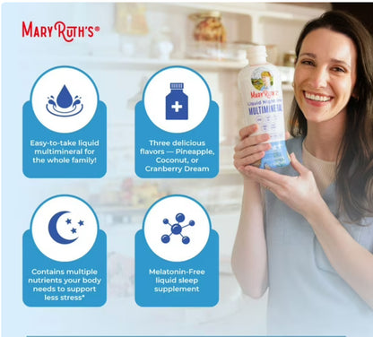MaryRuth’s Organics Liquid Nighttime Multimineral | For the Whole Family (1 Year & Above) | Bedtime Routine with Magnesium Citrate, Calcium, Zinc, Vitamin D3, MSM, Chromium | Coconut Dream, 22oz/650ml; Exp 04/2027