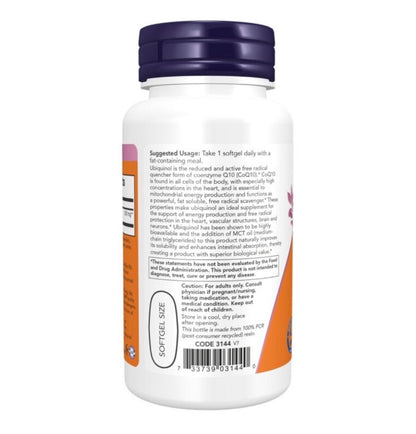 NOW Extra Strength Ubiquinol 200 mg | High Bioavailability ~ Active Form of CoQ10 | Supports Cardiovascular Health | 60 Softgels; Exp 06/2029