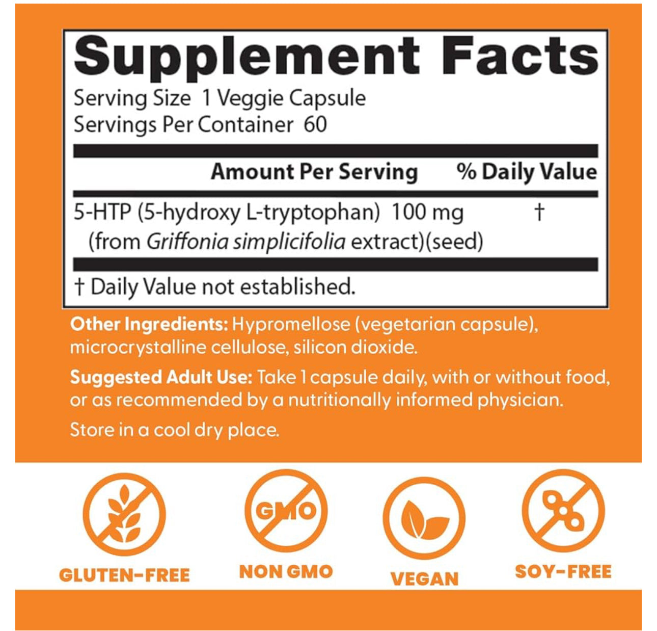 Doctor's Best 5-HTP  (5-hydroxy L-tryptophan) 100 mg | Promotes Healthy Sleep | 60 Capsules; Exp 02/2027