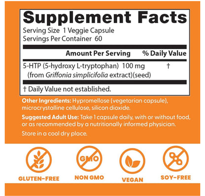 Doctor's Best 5-HTP  (5-hydroxy L-tryptophan) 100 mg | Promotes Healthy Sleep | 60 Capsules; Exp 02/2027