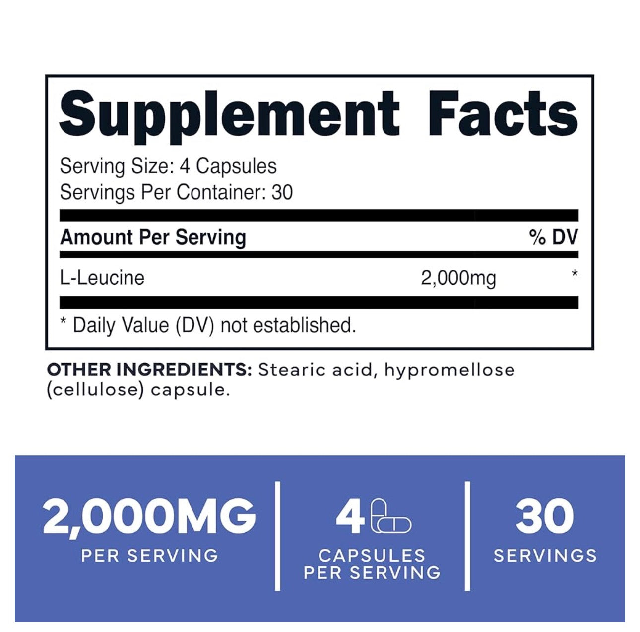 TypeZero L-Leucine 2000mg | Increases Muscle Growth & Lean Body Mass | 120 Capsules; Exp 08/2027