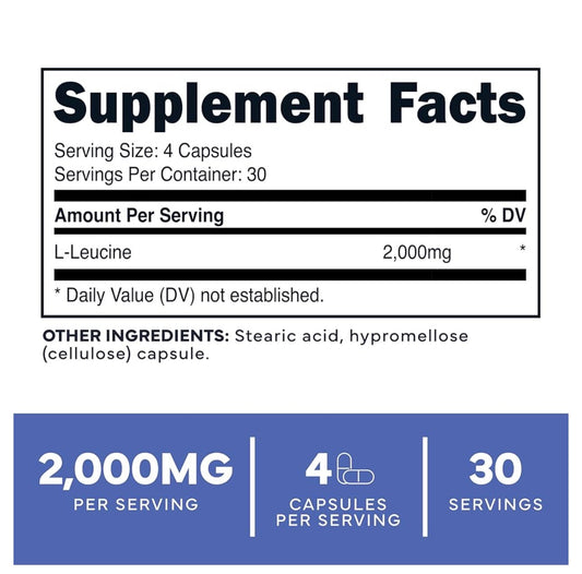 TypeZero L-Leucine 2000mg | Increases Muscle Growth & Lean Body Mass | 120 Capsules; Exp 08/2027