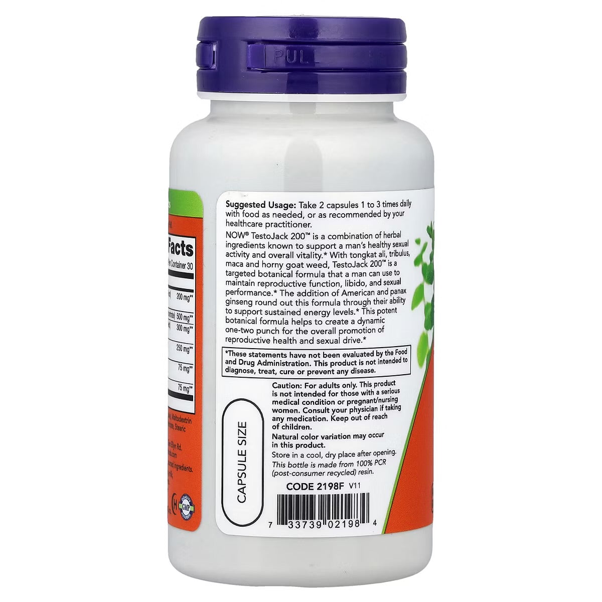 NOW TestoJack™ 200 | with Tongkat Ali, Maca Root, Horny Goat Weed, Tribulus, American & Panax Ginseng Roots | Increases Libido & Supports Healthy Testosterone Levels | 60 Capsules; Exp 01/2029