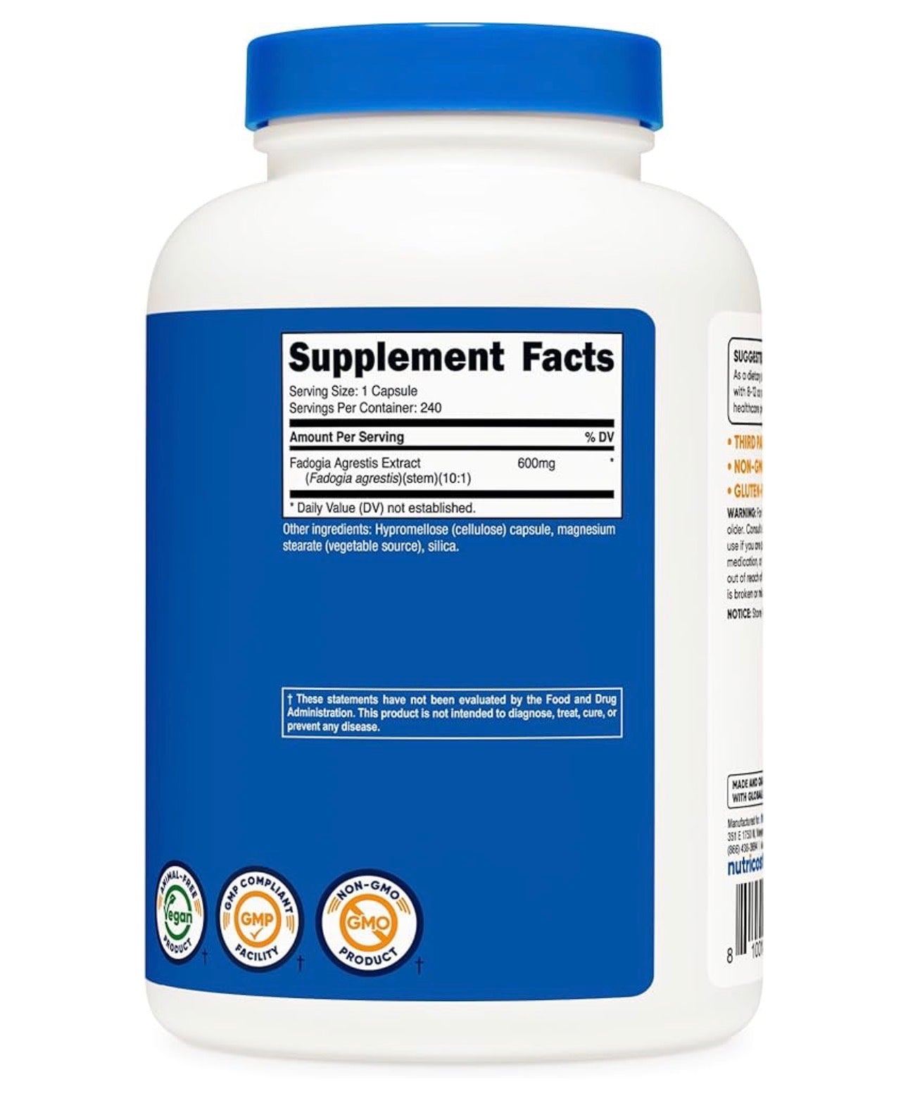 Nutricost Fadogia Agrestis 600mg | Supports Natural Testosterone Production, Enhances Libido & Sexual Health and Promotes Muscle Growth | 240 Capsules; Exp 07/2028