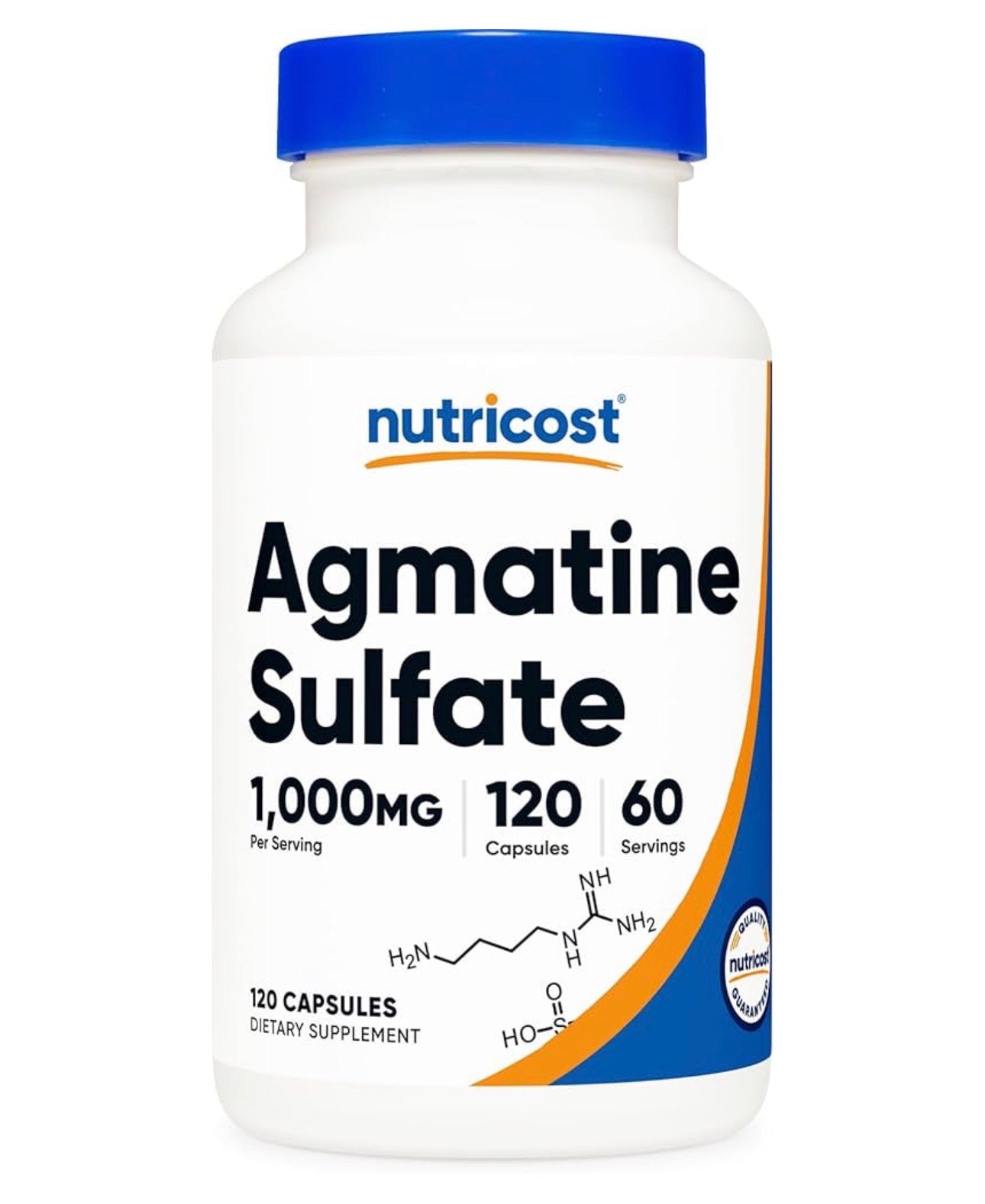 Nutricost Agmatine Sulfate 1000mg | L-Arginine Metabolite | Boosts nitric Oxide Production | Improves Blood Flow to Muscles, Brain & Other Tissues | 120 Capsules; Exp 05/2028