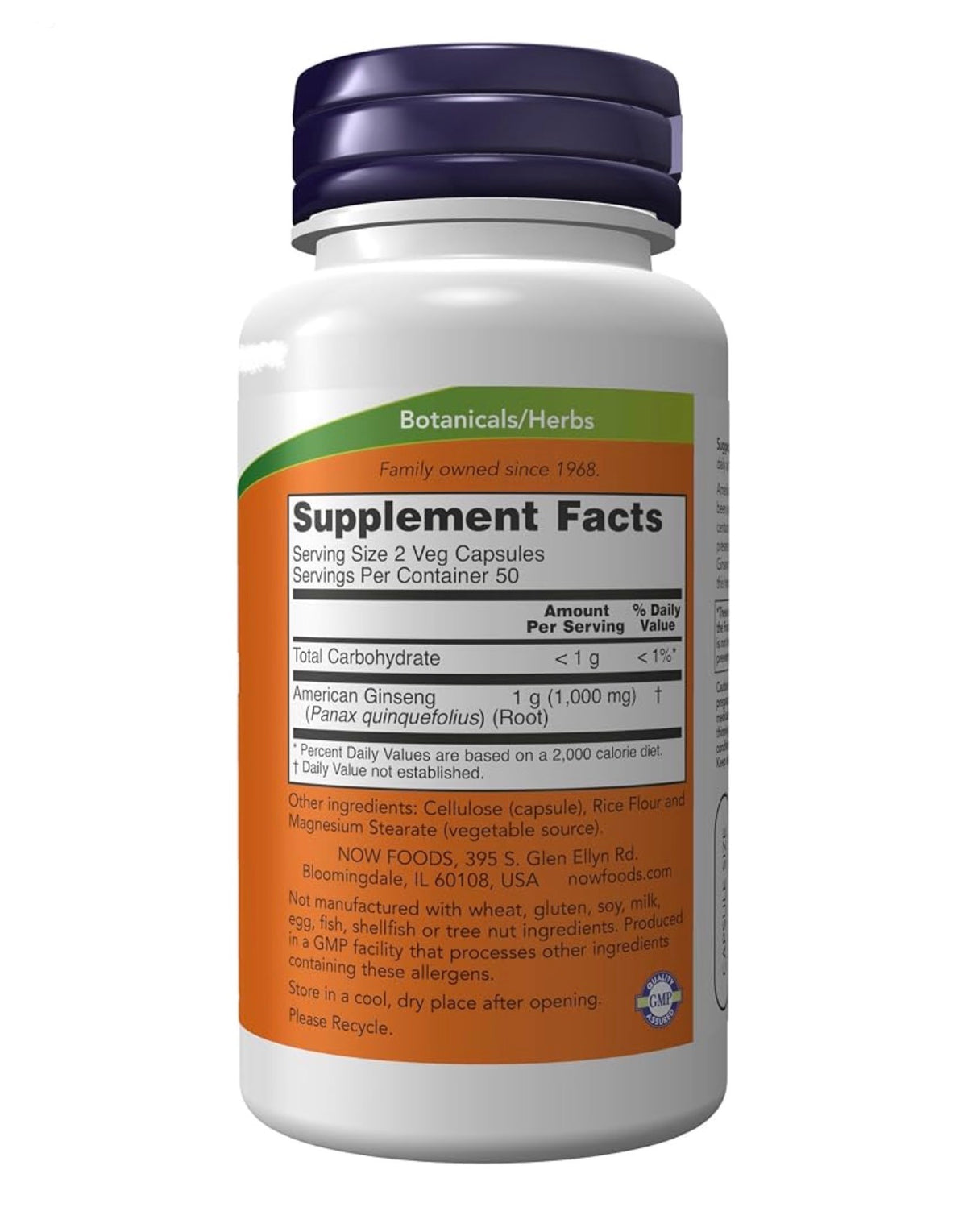 NOW American Ginseng 500mg | Panax quinquefolius | Adaptogen | 100 Capsules; Exp 05/2030