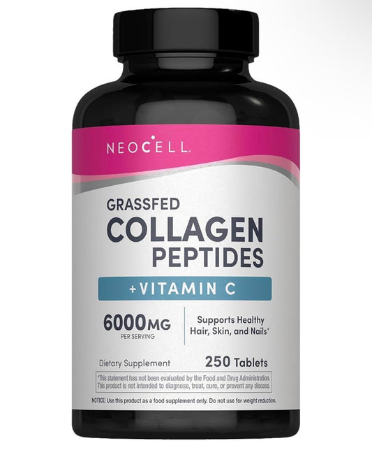 NeoCell Grassfed Collagen Peptides + Vitamin C | Supports Healthy Hair, Skin, & Nails | ❗️Doesn’t Contain Biotin | 250 Tablets; Exp 07/2028