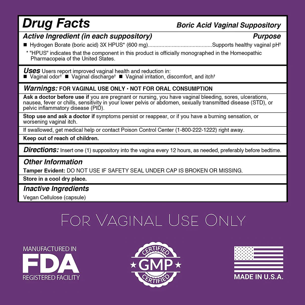Intimate Rose Boric Balance - Boric Acid Vaginal Suppositories | 30 Suppositories; Exp 01/2028