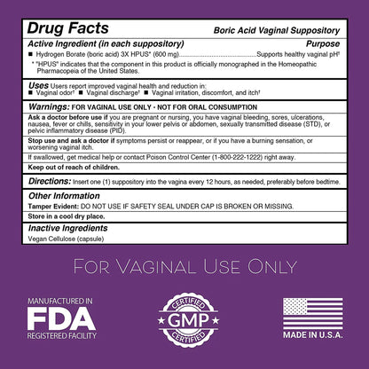 Intimate Rose Boric Balance - Boric Acid Vaginal Suppositories | 30 Suppositories; Exp 01/2028