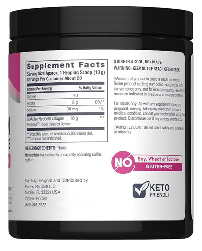 NeoCell Grassfed Collagen Peptides Powder | Formerly NeoCell Super Collagen Peptides | Unflavored ~7oz/200g; Exp 10/2029 (New Look)