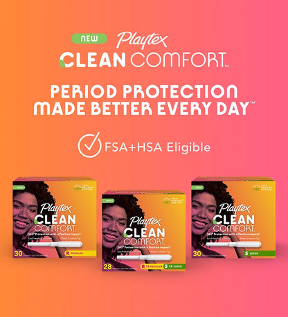 Playtex Clean Comfort Organic Cotton  Core Tampons Multipack (14 Regular / 14 Super Absorbency) | Fragrance-Free | 28 Tampons