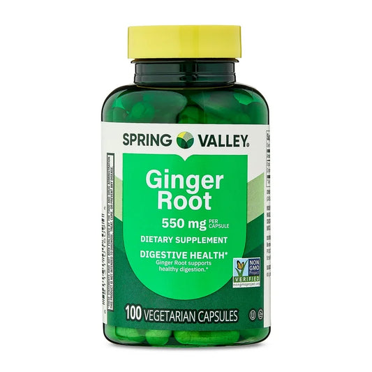 Spring Valley Ginger Root 550 mg | Digestive Health Support | Nausea & Bloating Relief | 100 Capsules; Exp 02/2028