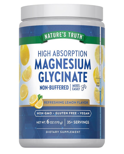 Nature's Truth Magnesium Glycinate 250mg Powder | Supports Muscle Relaxation | Supports Bone, Heart, and Nerve Health | 38 Servings | Lemon Flavor ~ 170g; Exp 10/2027