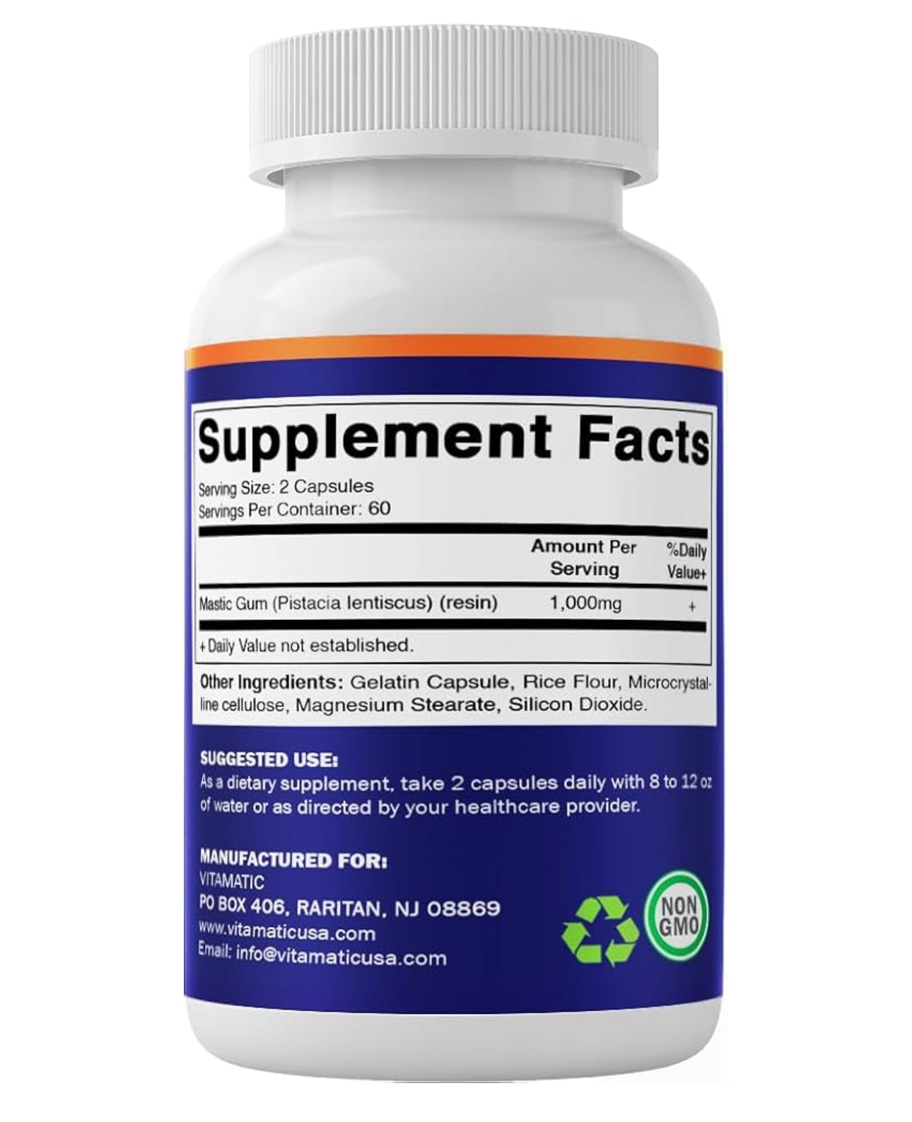 Vitamatic Mastic Gum 1000 mg | Supports Digestive Function, Gastrointestinal Health, Immune and Oral Wellness | 120 Capsules; Exp 02/2028