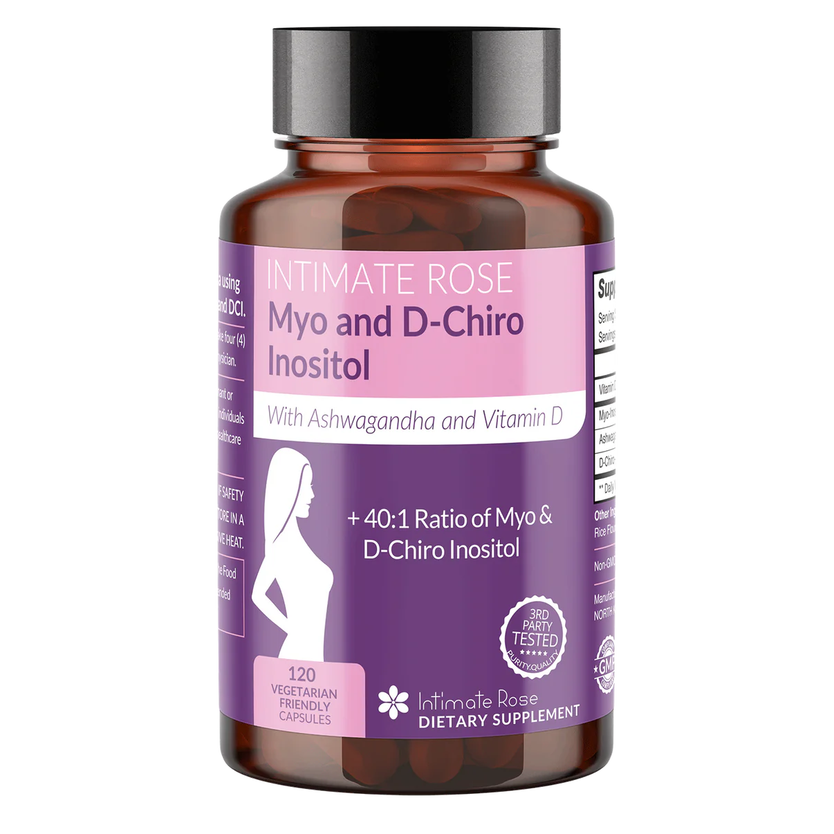 Intimate Rose Myo and D-Chiro Inositol with Ashwagandha and Vitamin D | 40:1 Ratio of Myo & D-Chiro Inositol | Hormonal, Ovarian & Reproductive Support | 120 capsules; Exp 02/2027 (New Look)