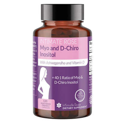 Intimate Rose Myo and D-Chiro Inositol with Ashwagandha and Vitamin D | 40:1 Ratio of Myo & D-Chiro Inositol | Hormonal, Ovarian & Reproductive Support | 120 capsules; Exp 02/2027 (New Look)