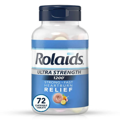 Rolaids Ultra Strength Chewable Antacid | Calcium Carbonate 1000mg + Magnesium Hydroxide 200mg | Assorted Fruit, 72 Tablets; Exp 08/2026