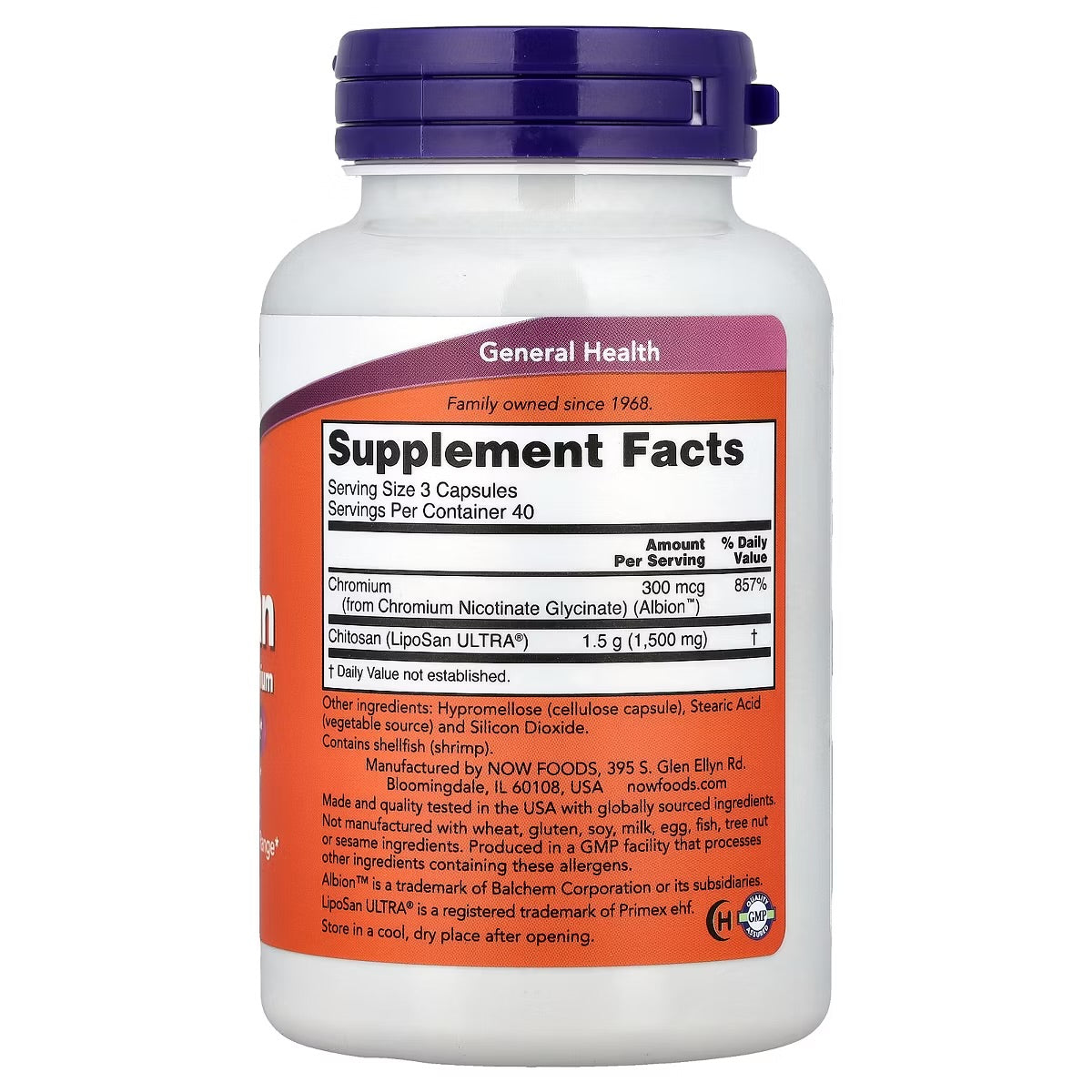 NOW Chitosan 500mg plus Chromium | Supports Weight Management | 120 Capsules; Exp 05/2030