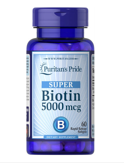 Puritan's Pride Biotin 5000 mcg | Promotes Healthy Hair, Skin & Nails | 60 Capsules; Exp 10/2027