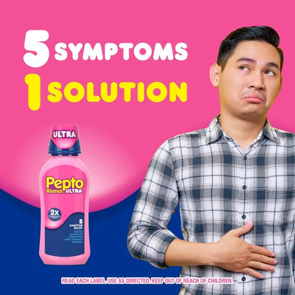 Pepto Bismol Ultra Bismuth Subsalicylate Upset Stomach Reliever/Anti-Diarrheal Liquid | Coats Stomach & Provides Fast Relief from Nausea, Heartburn, Indigestion, Upset Stomach & Diarrhea | Original Flavor ~12oz/354ml; Exp 01/2028