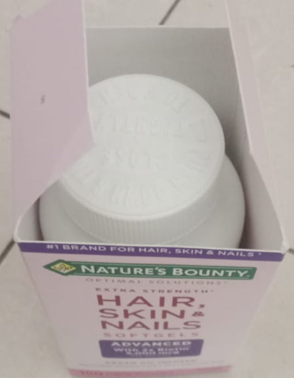 Nature’s Bounty Hair, Skin & Nails Softgels | with 5000mcg Biotin | 150 Softgels TORN PAPERPACK-(see picture)Exp 02/2026