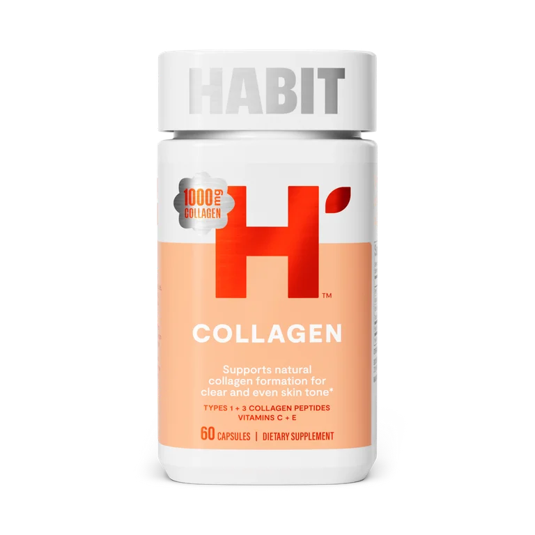 HABIT Collagen | Types 1 & 3 Collagen Peptides, Vitamin C & E | For Clear and Even Skin Tone | 60 Capsules; Exp 04/2027