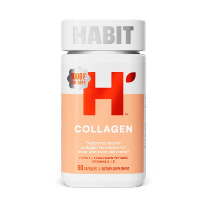 HABIT Collagen | Types 1 & 3 Collagen Peptides, Vitamin C & E | For Clear and Even Skin Tone | 60 Capsules; Exp 04/2027