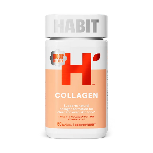 HABIT Collagen | Types 1 & 3 Collagen Peptides, Vitamin C & E | For Clear and Even Skin Tone | 60 Capsules; Exp 04/2027
