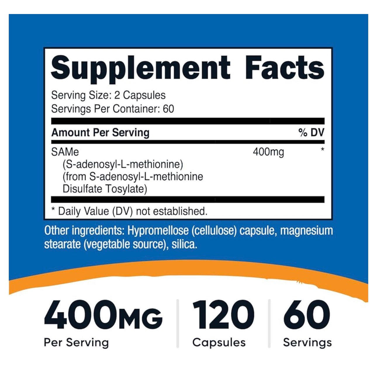 Nutricost SAM-e 400mg (S-Adenosyl-L-Methionine) | Supports Mood, Liver & Cognition | Supports Joint Comfort & Mobility | Helps Facilitate Glutathione Usage | 120 Capsules; Exp 10/2028