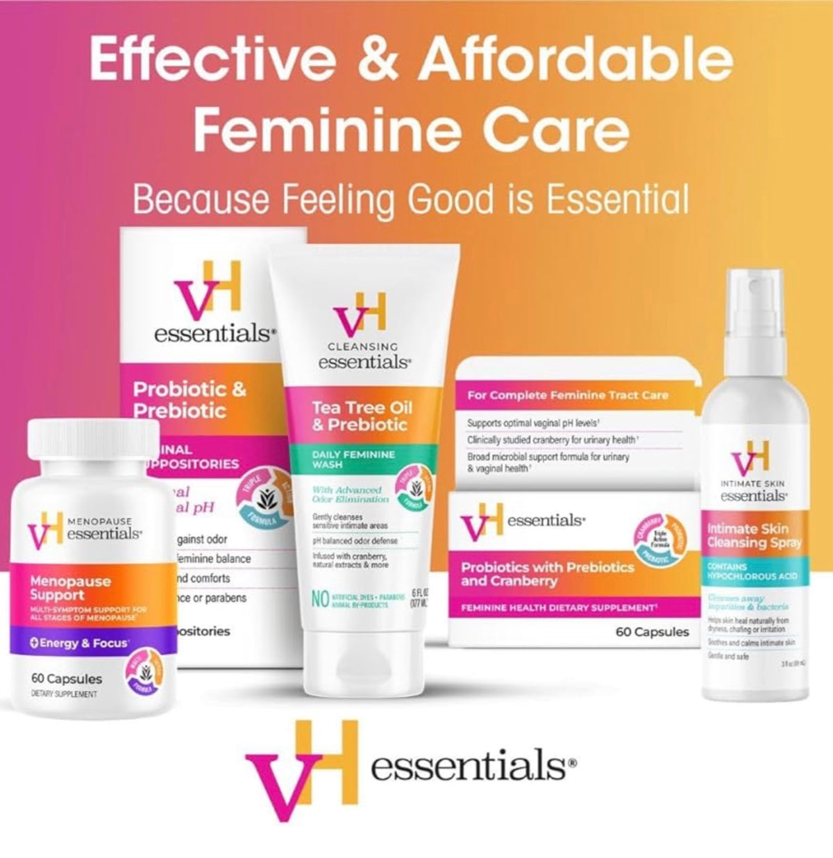 vH essentials Tea Tree Oil & Prebiotic Daily Feminine Wash | With Advanced Odor Elimination | 6oz/177ml *New Look