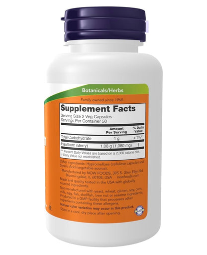 NOW Hawthorn Berry 540mg | Free Radical Scavenger | 100 Capsules; Exp 03/2029
