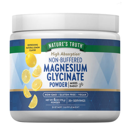 Nature's Truth Magnesium Glycinate 250mg Powder | Supports Muscle Relaxation | Supports Bone, Heart, and Nerve Health | 38 Servings | Lemon Flavor ~ 170g; Exp 03/2027