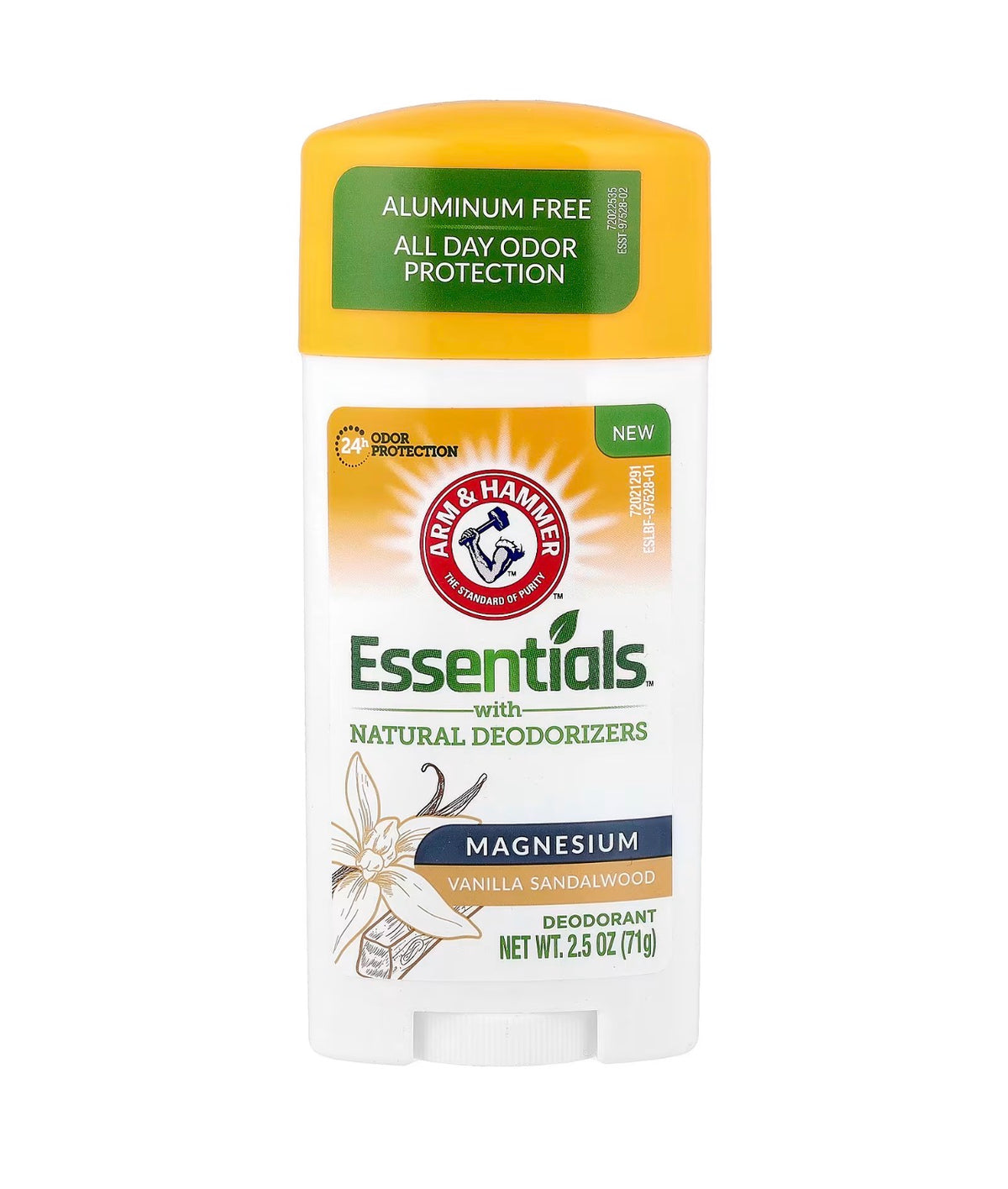 ARM & HAMMER Essentials Solid Deodorant | Aluminium-Free; Magnesium Vanilla Sandalwood | Solid Stick | 2.5oz /71g