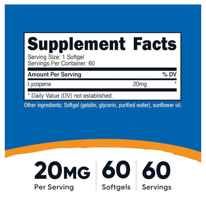 Nutricost Lycopene 20mg | Free Radical Scavenger | Protects Vascular & Prostate Health | 60 Softgels; Exp 05/2027