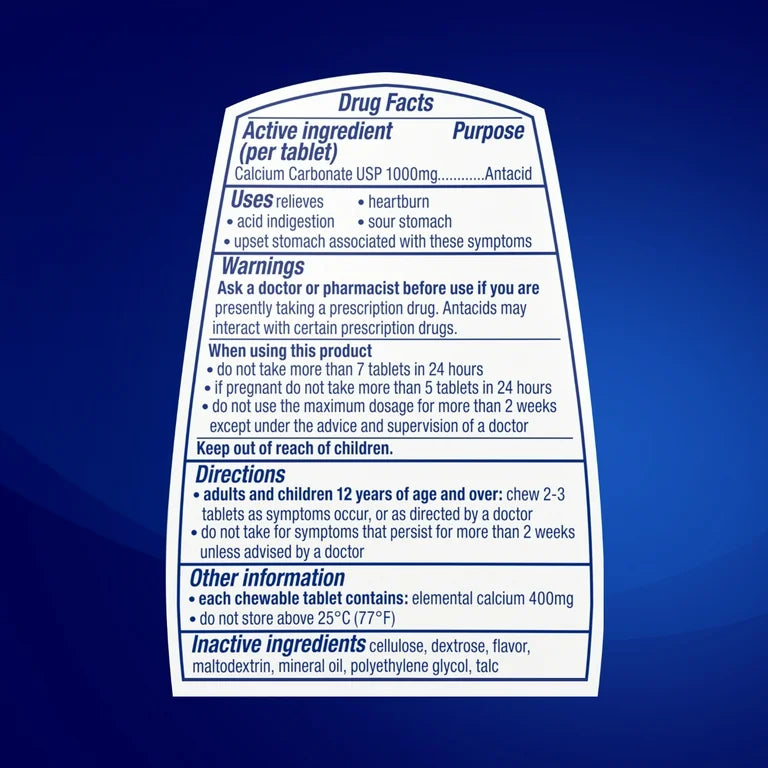 TUMS Ultra Strength Heartburn Relief Chewable Antacid Tablets | 1000mg Calcium Carbonate | Assorted Berries Flavor | 72 Chewable; Tablets Exp 02/2030