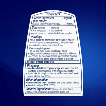 TUMS Ultra Strength Heartburn Relief Chewable Antacid Tablets | 1000mg Calcium Carbonate | Assorted Berries Flavor | 72 Chewable; Tablets Exp 02/2030