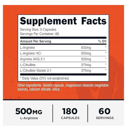 PRIMAL Nitric Oxide Booster 2250mg | L-Arginine & L-Citrulline Malate | 750mg Per Capsule | 60 Servings | 180 Capsules; Exp 07/2027