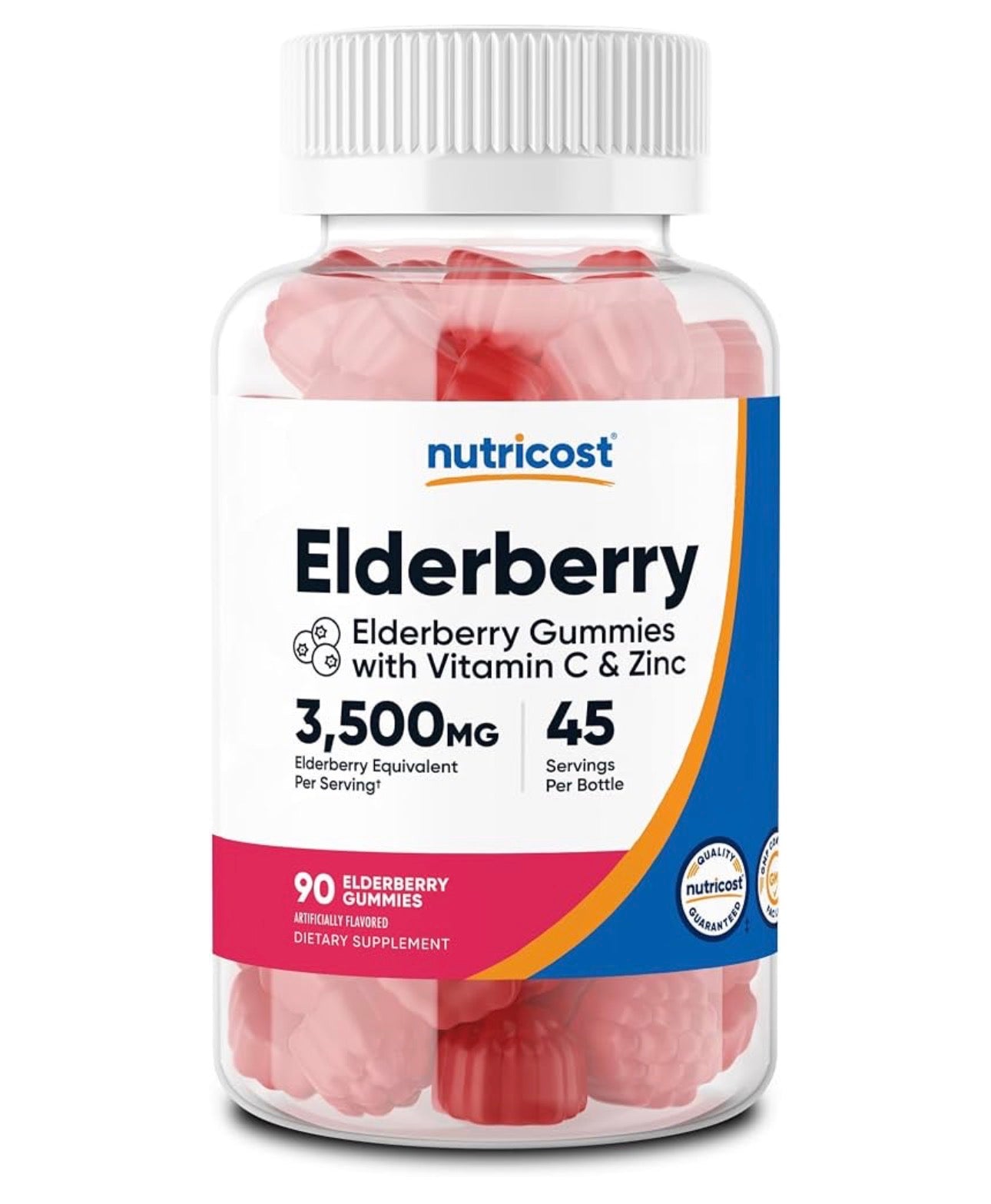 Nutricost Elderberry Extract Gummies With Vitamin C & Zinc | Supports Normal Immune Function | 90 Gummies; Exp 01/2029