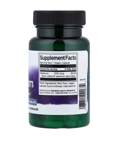 Swanson Albion Complexed Selenium 200 mcg | Maintains Cardiovascular, Thyroid & Immune Health | 90 Capsules; Exp 04/2027