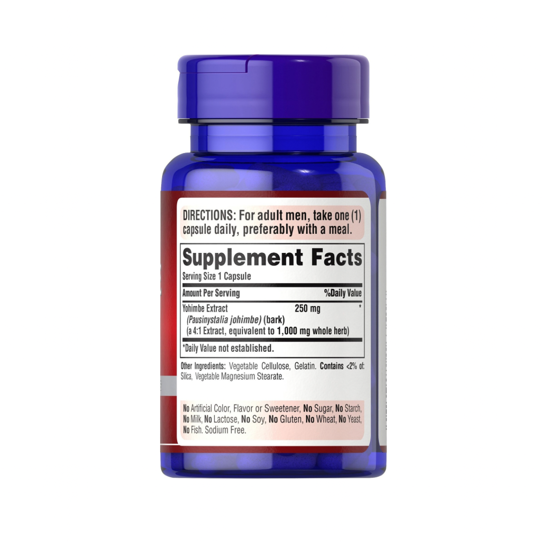 Puritan’s Pride Yohimbine Extract 250mg | Boosts Libido & Sexual Performance in Men | 50 Rapid Release Capsules; Exp 08/2027