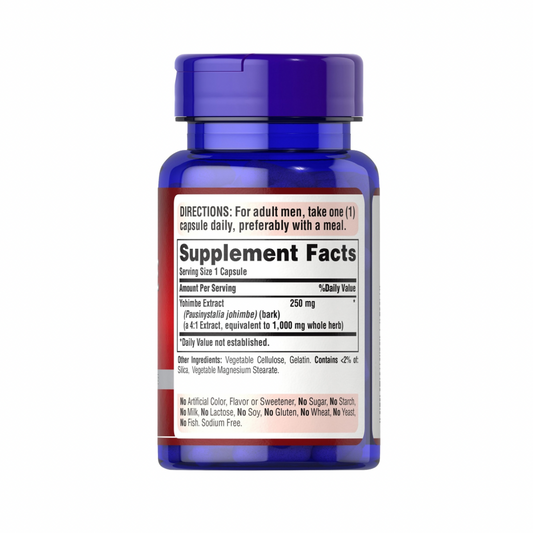 Puritan’s Pride Yohimbine Extract 250mg | Boosts Libido & Sexual Performance in Men | 50 Rapid Release Capsules; Exp 08/2027