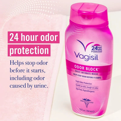 Vagisil Odor Block Daily Intimate Vaginal Feminine Wash | Triple Odor Protection | For a Healthy Microbiome | 12oz/354ml