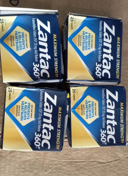 Zantac 360 Maximum Strength Famotidine 20mg | Heartburn Prevention and Relief | 25 Tablets; Exp 12/2026
